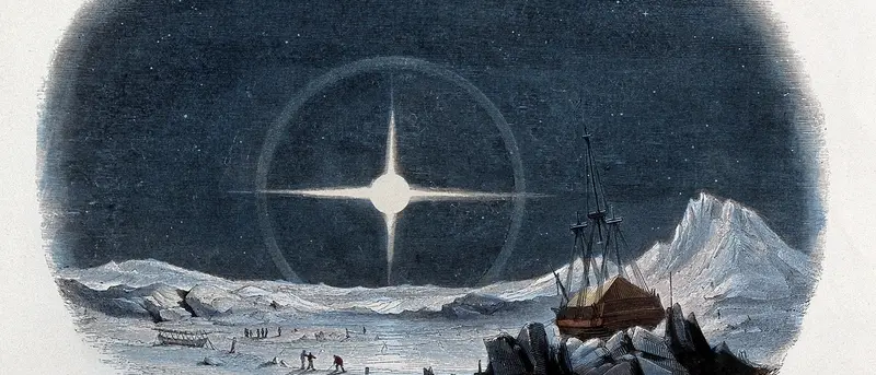 Geography: a halo around the sun, at the Pole. Coloured wood engraving by C. Whymper.