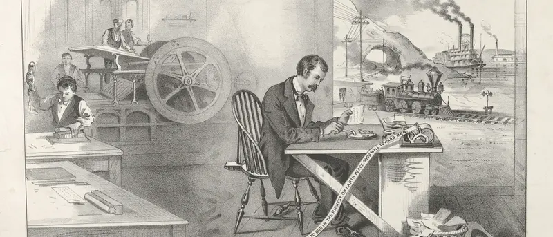 The Progress of the Century – The Lightning Steam Press. The Electric Telegraph. The Locomotive. The Steamboat.