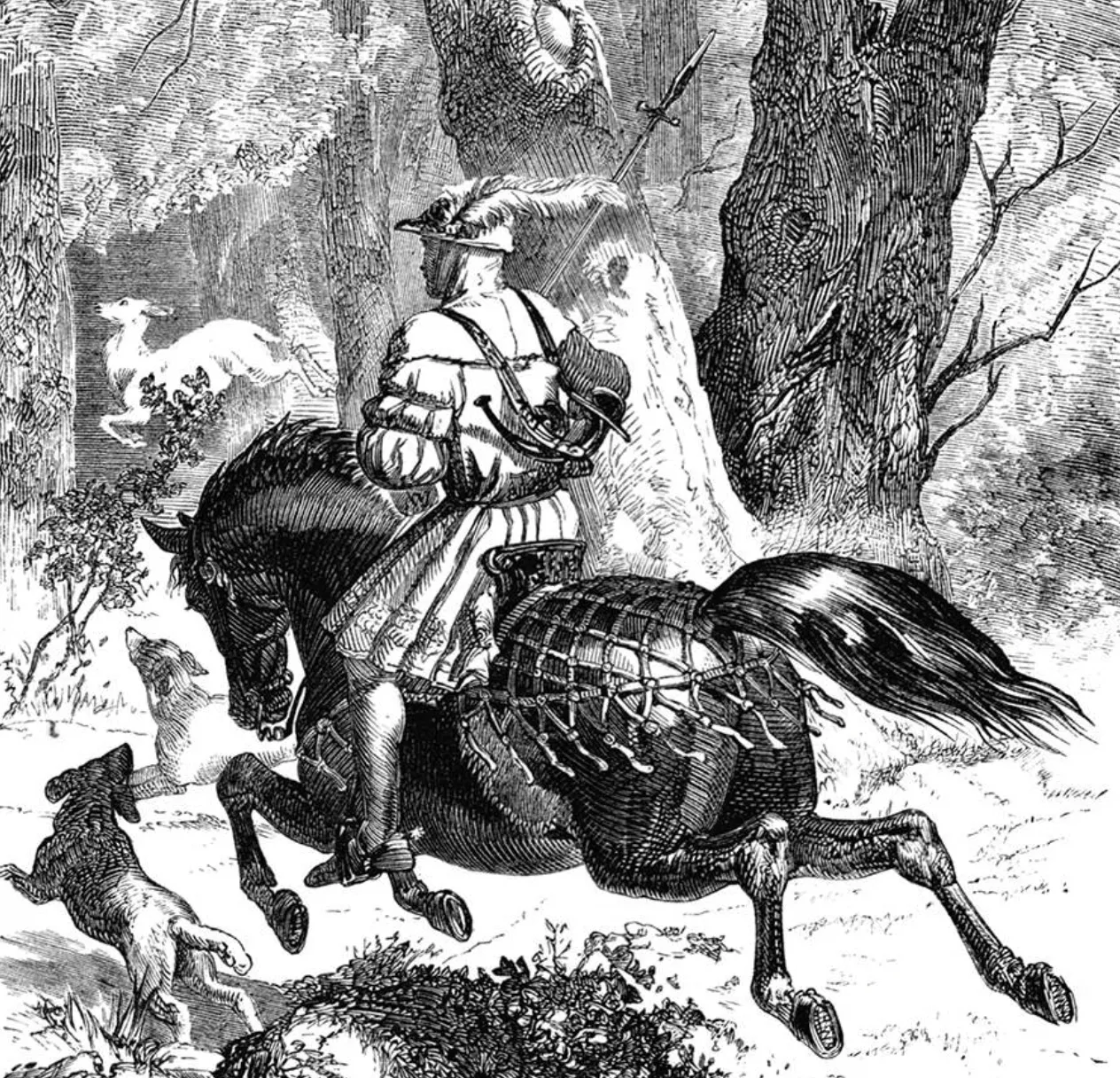 Oh, fast he rode, and fast she ran, Corbould, Edward Henry et al., 1865.